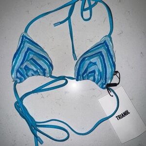 Triangl Swimwear Aqua and White Chevron Bikini Top